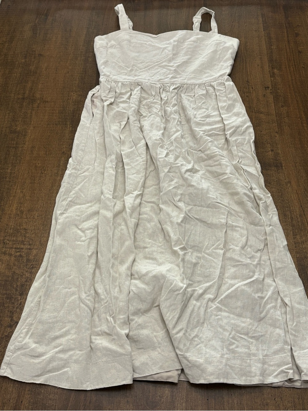 Dalia Linen Blend Midi Dress Large NWOT Neutral Beige Cottagecore Minimalist - Picture 5 of 14